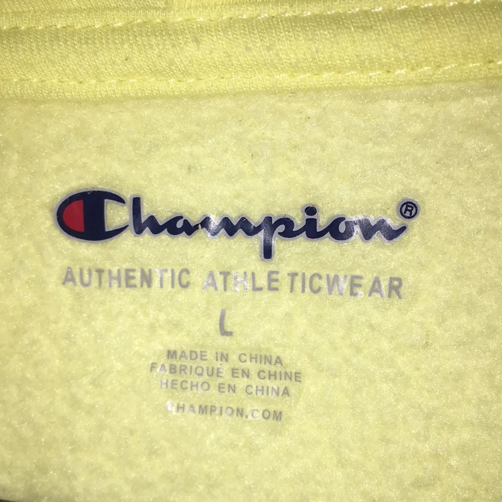 Champion Yellow Hoodie with Purple Logo | Fleece Lined Sweatshirt | Kids Size L